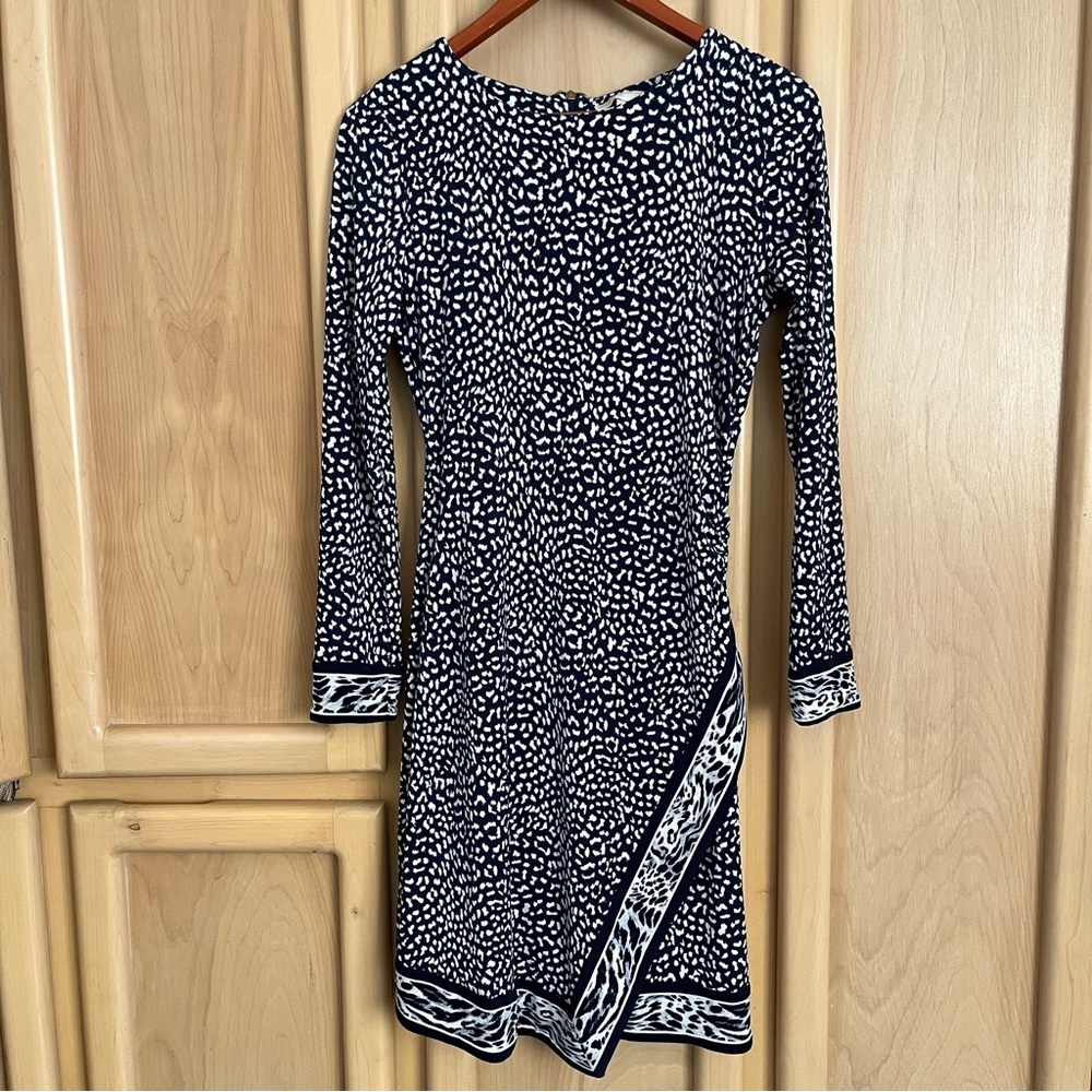 Michael Kors Women’s navy and white leopard, Cheetah print midi dress size Small
